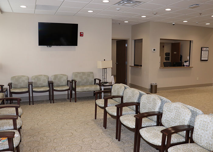 An empty patient waiting room
