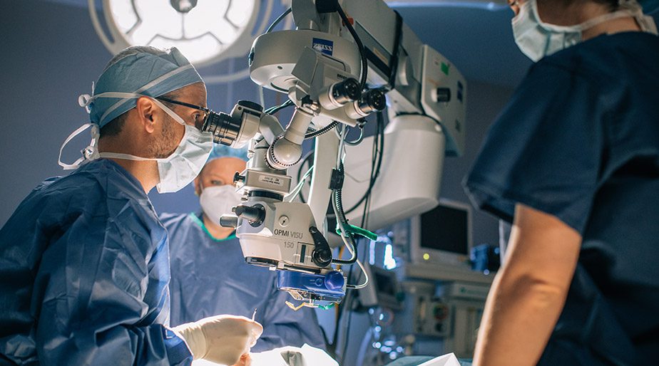 Dr. Albequerque working on a patient during an eye care procedure.