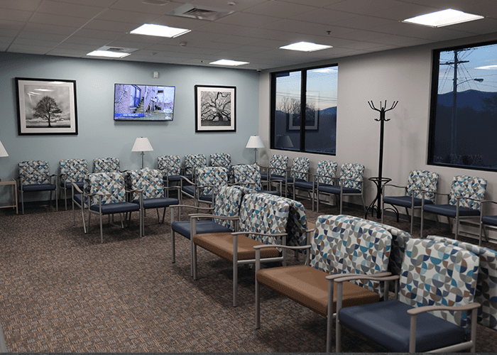 The waiting room inside of Vistar Eye Center Wytheville.